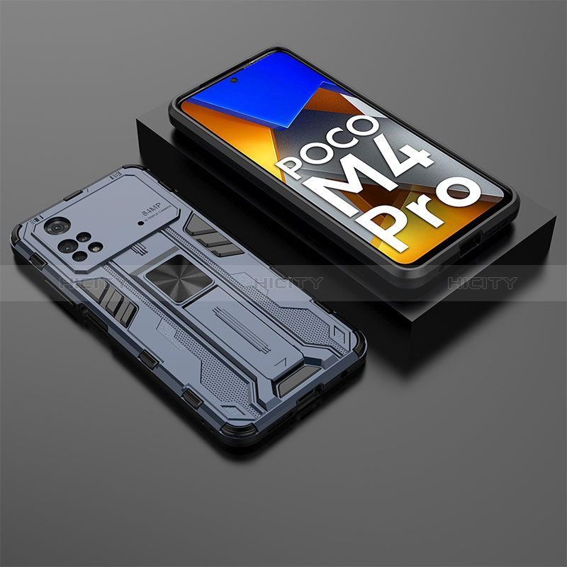 Custodia Silicone e Plastica Opaca Cover con Magnetico Supporto KC2 per Xiaomi Poco M4 Pro 4G