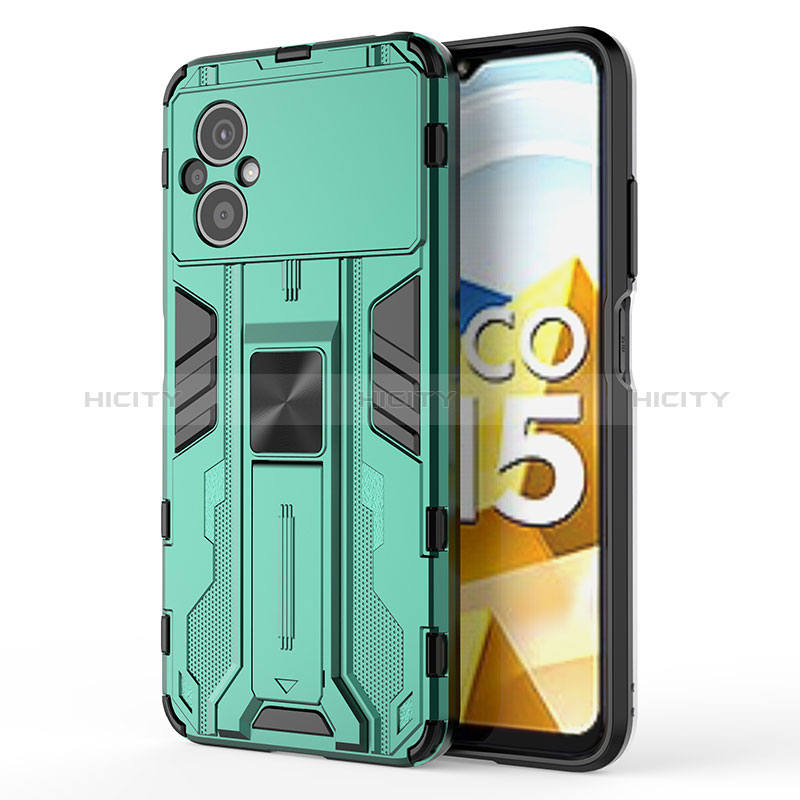 Custodia Silicone e Plastica Opaca Cover con Magnetico Supporto KC2 per Xiaomi Poco M5 4G Verde