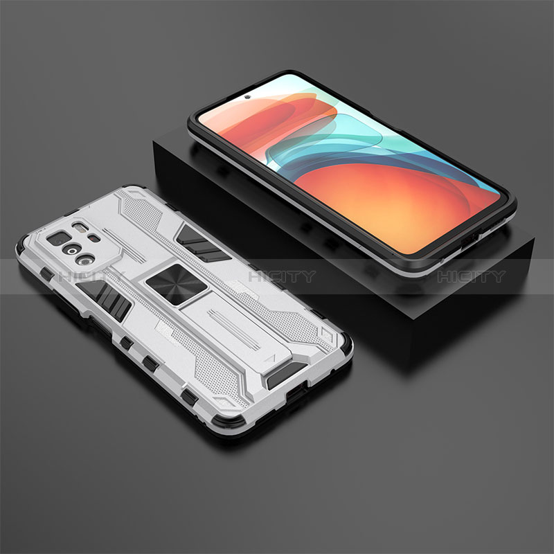 Custodia Silicone e Plastica Opaca Cover con Magnetico Supporto KC2 per Xiaomi Poco X3 GT 5G Bianco
