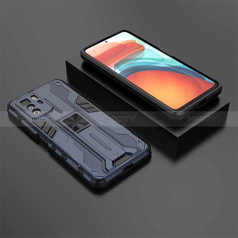 Custodia Silicone e Plastica Opaca Cover con Magnetico Supporto KC2 per Xiaomi Poco X3 GT 5G Blu