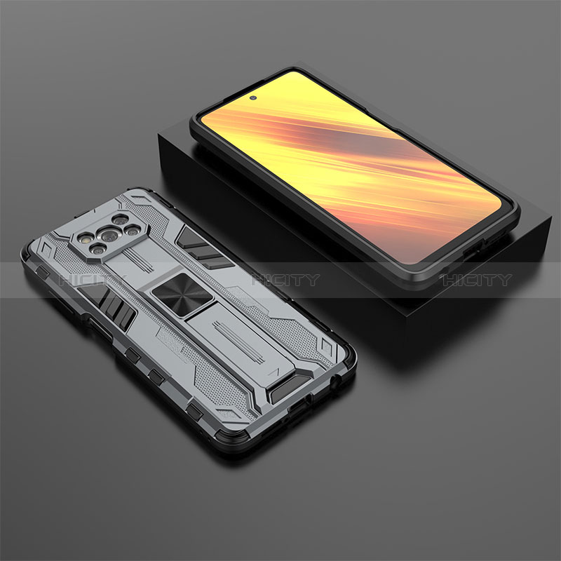 Custodia Silicone e Plastica Opaca Cover con Magnetico Supporto KC2 per Xiaomi Poco X3 Pro Grigio