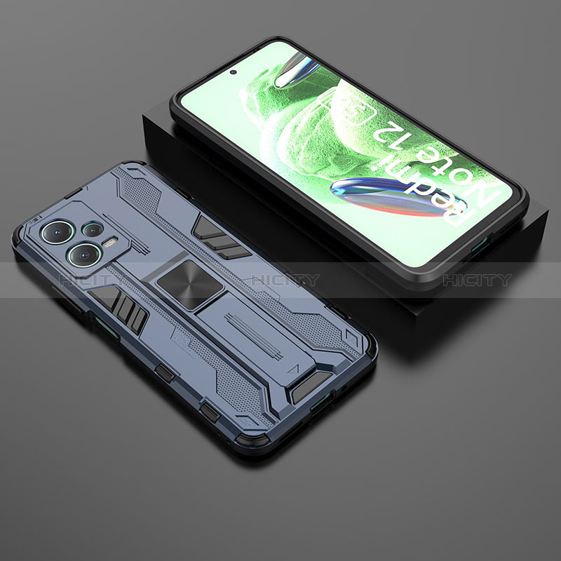 Custodia Silicone e Plastica Opaca Cover con Magnetico Supporto KC2 per Xiaomi Poco X5 5G Blu