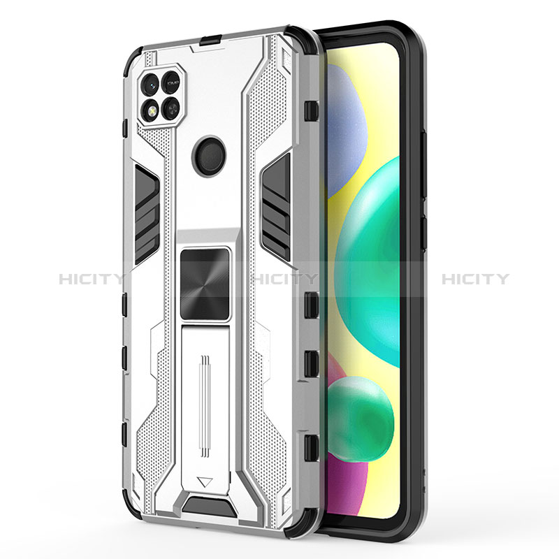 Custodia Silicone e Plastica Opaca Cover con Magnetico Supporto KC2 per Xiaomi Redmi 9 Activ Bianco