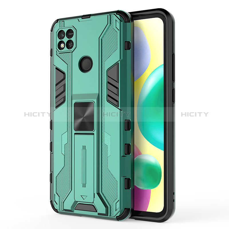 Custodia Silicone e Plastica Opaca Cover con Magnetico Supporto KC2 per Xiaomi Redmi 9C Verde