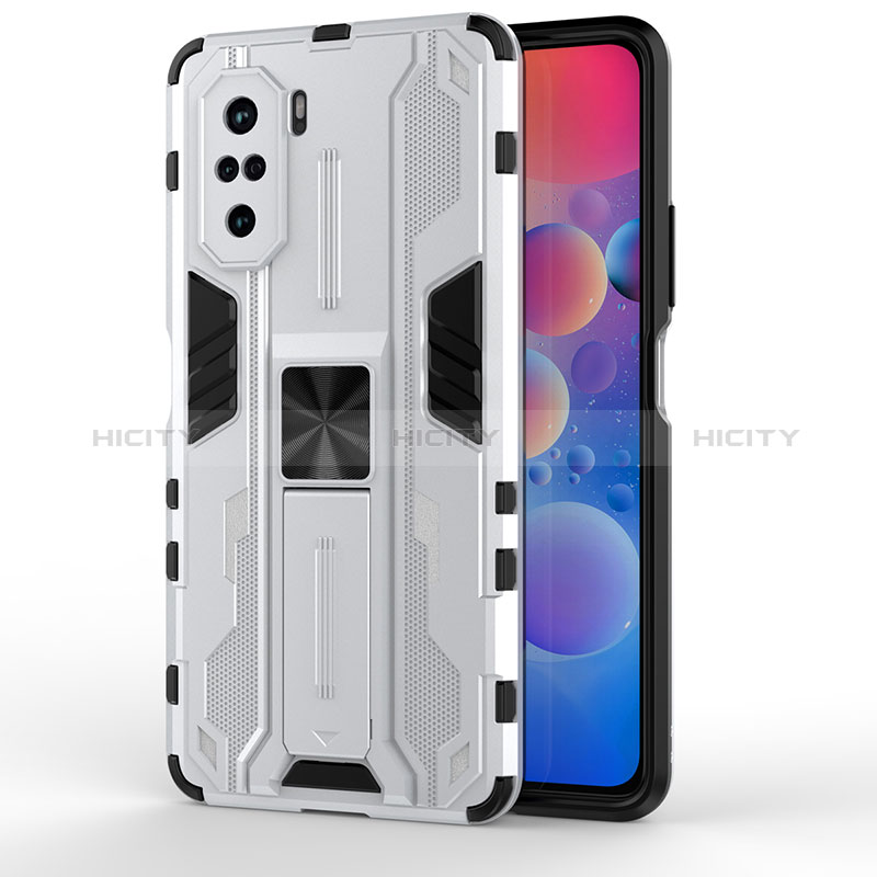 Custodia Silicone e Plastica Opaca Cover con Magnetico Supporto KC2 per Xiaomi Redmi K40 Pro 5G Bianco