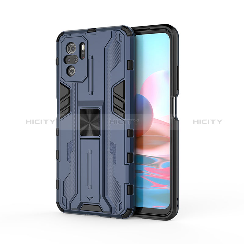 Custodia Silicone e Plastica Opaca Cover con Magnetico Supporto KC2 per Xiaomi Redmi Note 10 4G Blu