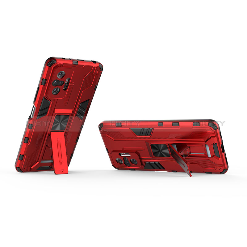 Custodia Silicone e Plastica Opaca Cover con Magnetico Supporto KC2 per Xiaomi Redmi Note 10 Pro 4G