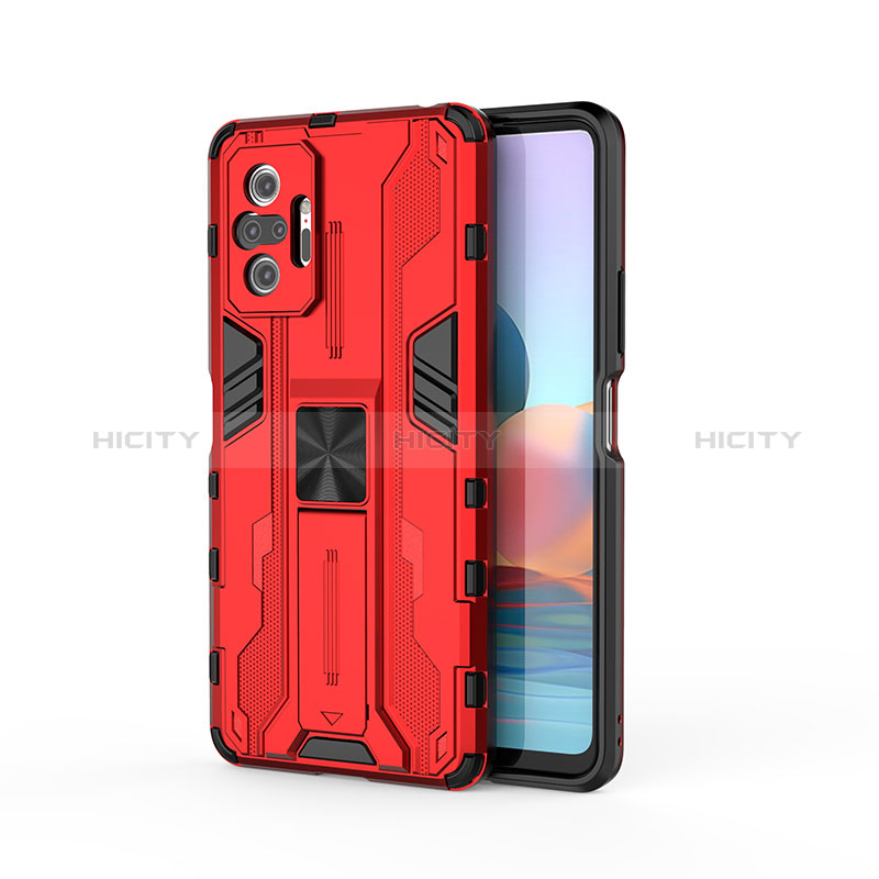 Custodia Silicone e Plastica Opaca Cover con Magnetico Supporto KC2 per Xiaomi Redmi Note 10 Pro Max Rosso