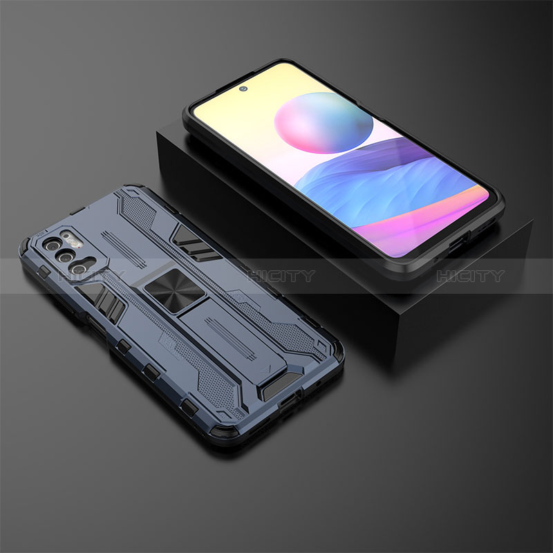 Custodia Silicone e Plastica Opaca Cover con Magnetico Supporto KC2 per Xiaomi Redmi Note 10T 5G Blu