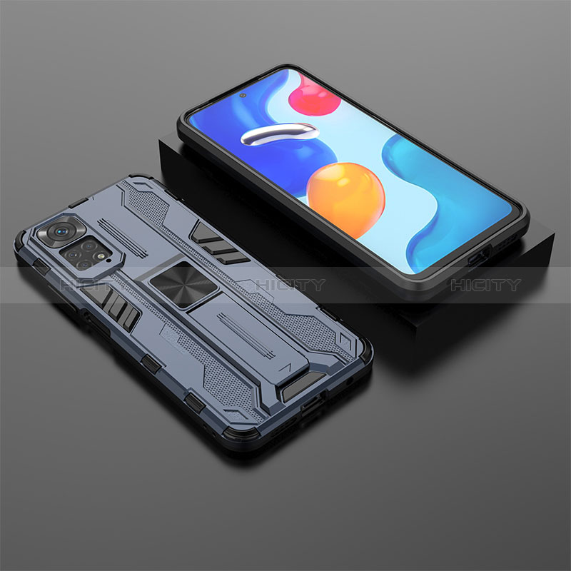 Custodia Silicone e Plastica Opaca Cover con Magnetico Supporto KC2 per Xiaomi Redmi Note 11S 4G Blu