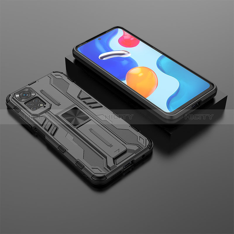 Custodia Silicone e Plastica Opaca Cover con Magnetico Supporto KC2 per Xiaomi Redmi Note 11S 4G Nero