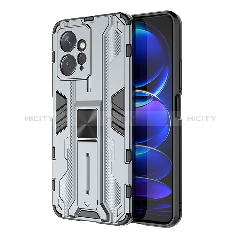 Custodia Silicone e Plastica Opaca Cover con Magnetico Supporto KC2 per Xiaomi Redmi Note 12 4G Grigio