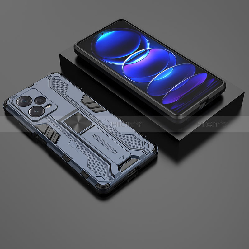 Custodia Silicone e Plastica Opaca Cover con Magnetico Supporto KC2 per Xiaomi Redmi Note 12 Explorer Blu
