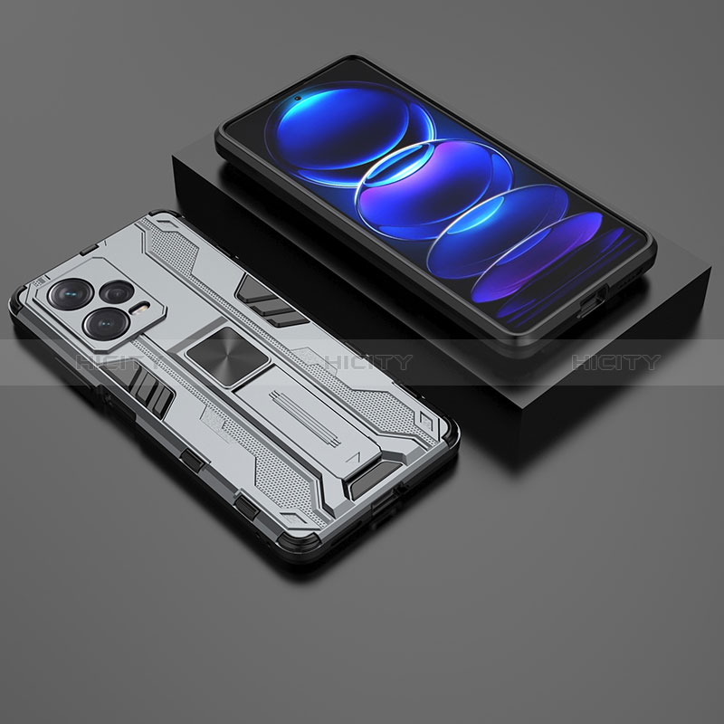 Custodia Silicone e Plastica Opaca Cover con Magnetico Supporto KC2 per Xiaomi Redmi Note 12 Pro+ Plus 5G Grigio