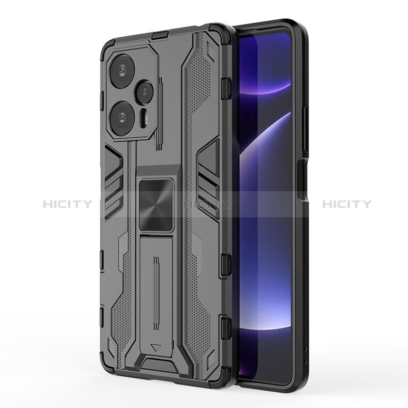 Custodia Silicone e Plastica Opaca Cover con Magnetico Supporto KC2 per Xiaomi Redmi Note 12 Turbo 5G Nero