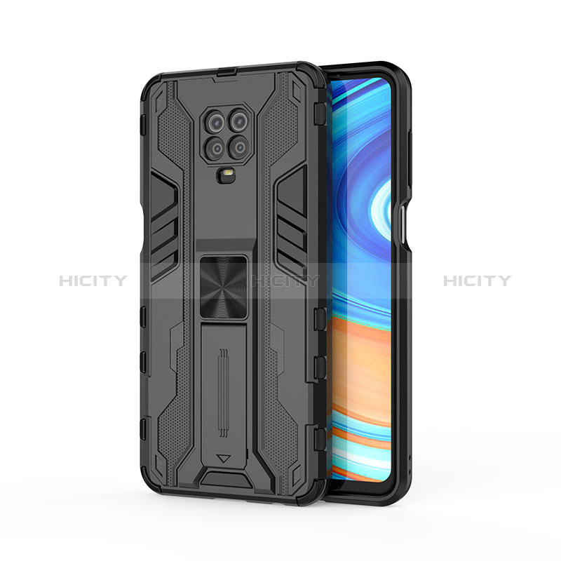 Custodia Silicone e Plastica Opaca Cover con Magnetico Supporto KC2 per Xiaomi Redmi Note 9S Nero