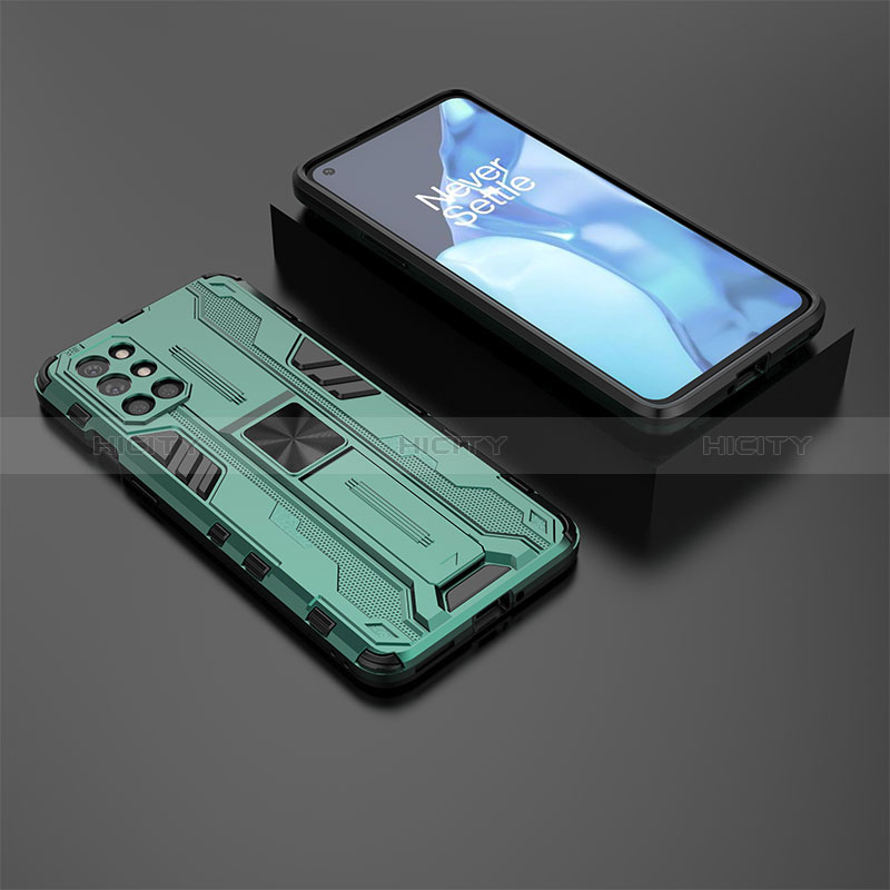 Custodia Silicone e Plastica Opaca Cover con Magnetico Supporto KC3 per OnePlus 9R 5G Verde