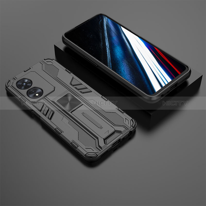 Custodia Silicone e Plastica Opaca Cover con Magnetico Supporto KC3 per Oppo A78 4G Nero