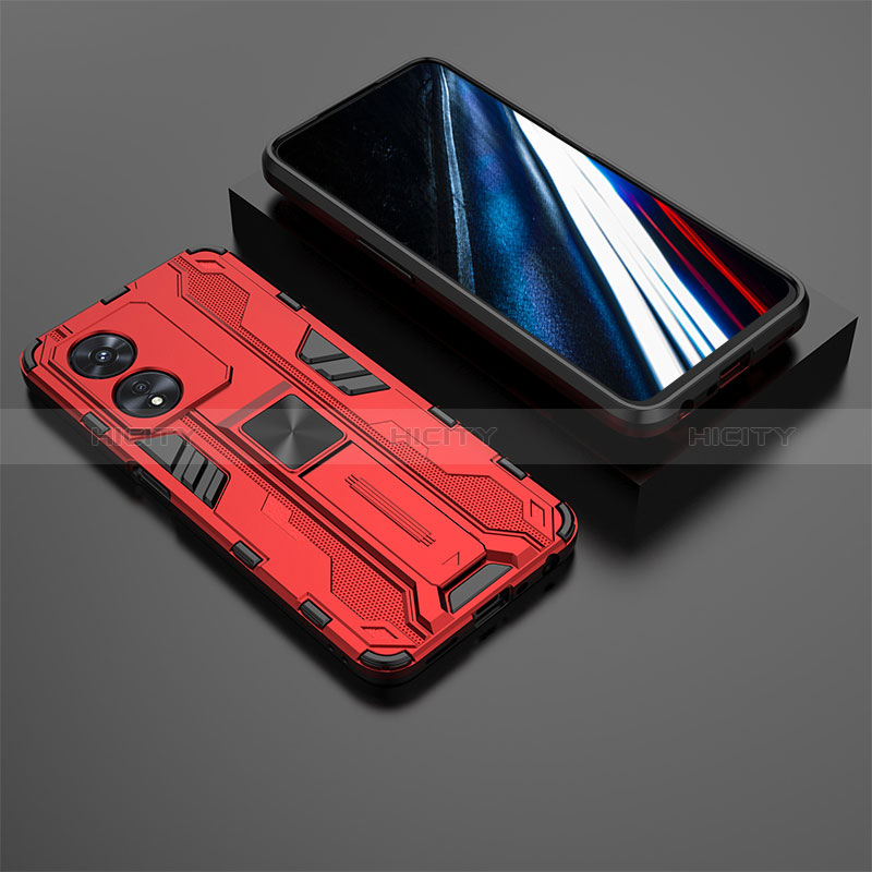 Custodia Silicone e Plastica Opaca Cover con Magnetico Supporto KC3 per Oppo A78 4G Rosso