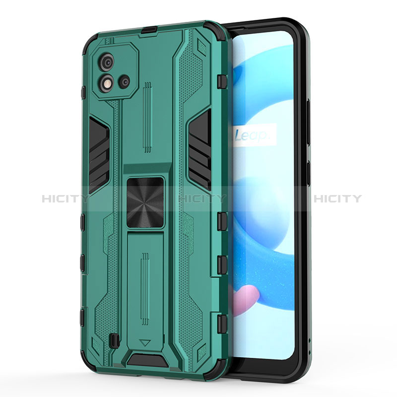 Custodia Silicone e Plastica Opaca Cover con Magnetico Supporto KC3 per Realme C20 Verde