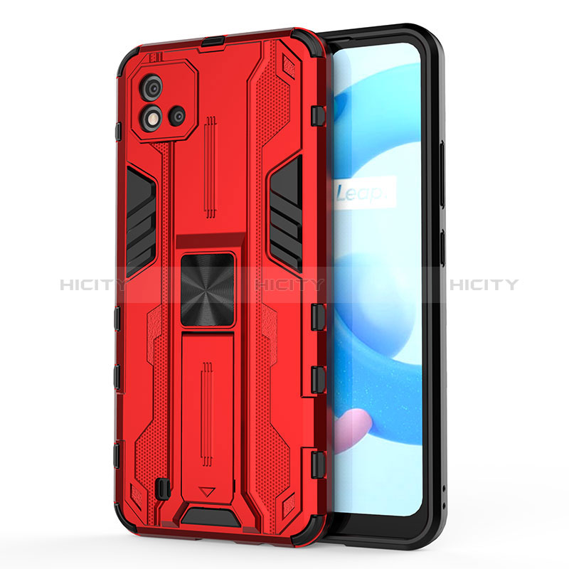 Custodia Silicone e Plastica Opaca Cover con Magnetico Supporto KC3 per Realme Narzo 50i Rosso