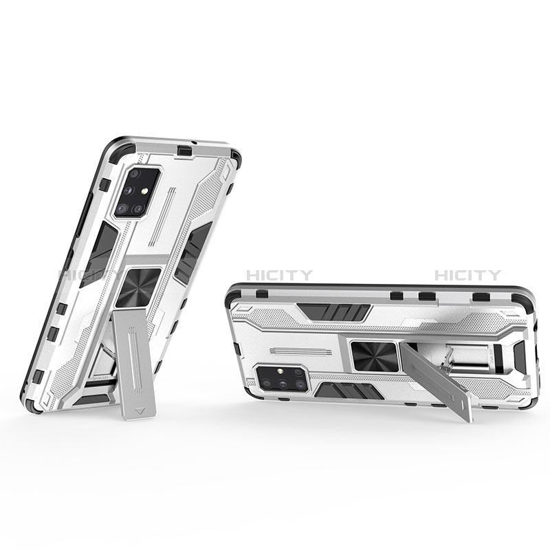 Custodia Silicone e Plastica Opaca Cover con Magnetico Supporto KC3 per Samsung Galaxy M40S Bianco