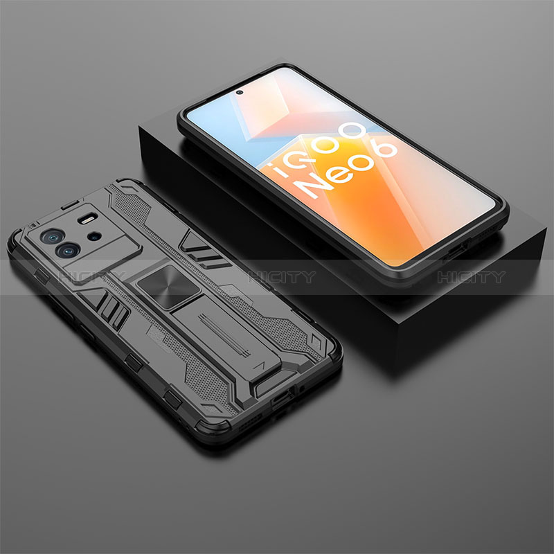 Custodia Silicone e Plastica Opaca Cover con Magnetico Supporto KC3 per Vivo iQOO Neo6 SE 5G Nero