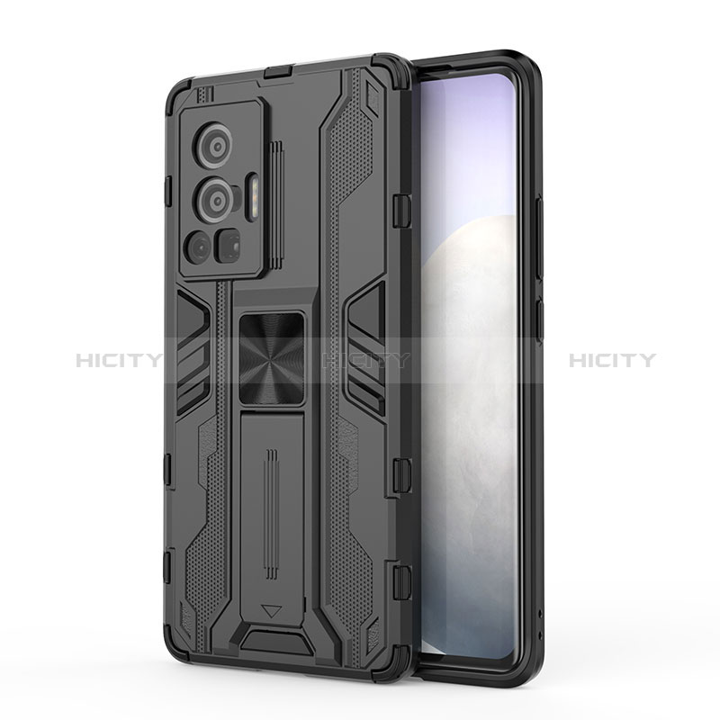 Custodia Silicone e Plastica Opaca Cover con Magnetico Supporto KC3 per Vivo X70 Pro 5G Nero