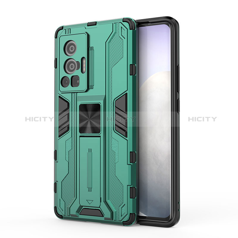 Custodia Silicone e Plastica Opaca Cover con Magnetico Supporto KC3 per Vivo X70 Pro 5G Verde