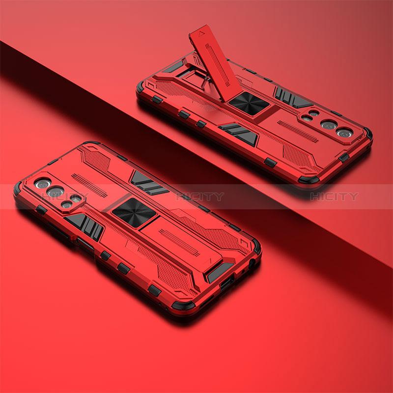 Custodia Silicone e Plastica Opaca Cover con Magnetico Supporto KC3 per Vivo Y75s 5G Rosso