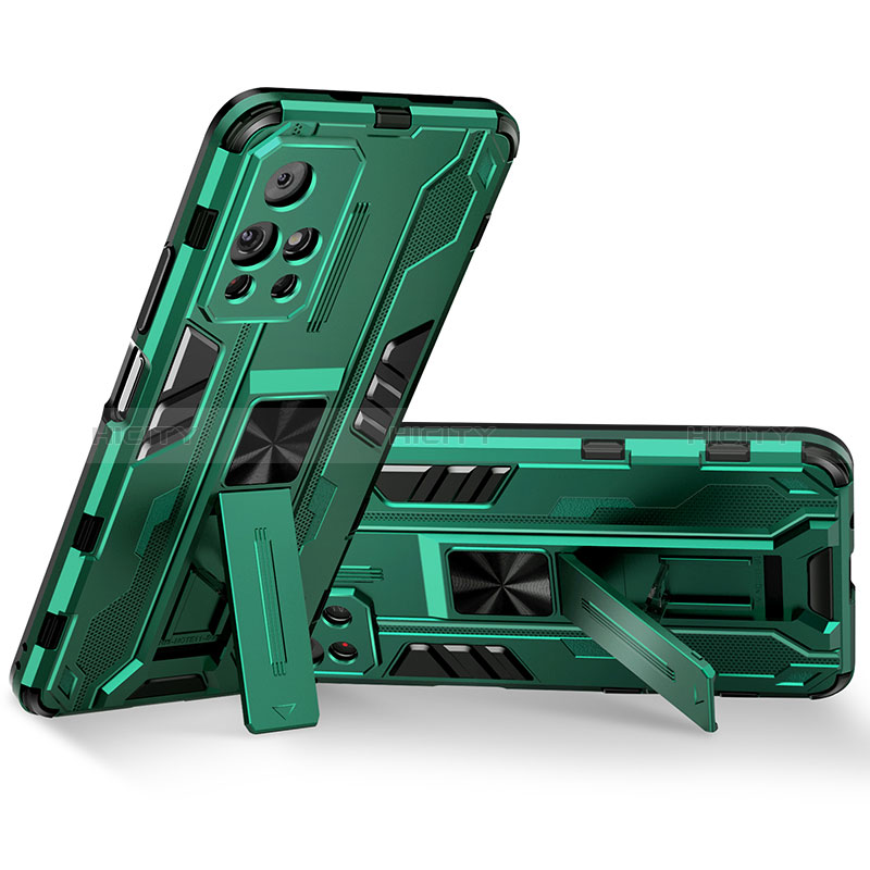 Custodia Silicone e Plastica Opaca Cover con Magnetico Supporto KC3 per Xiaomi Redmi Note 11S 5G Verde