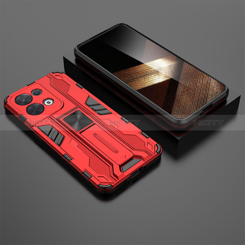 Custodia Silicone e Plastica Opaca Cover con Magnetico Supporto KC3 per Xiaomi Redmi Note 13 Pro 5G Rosso