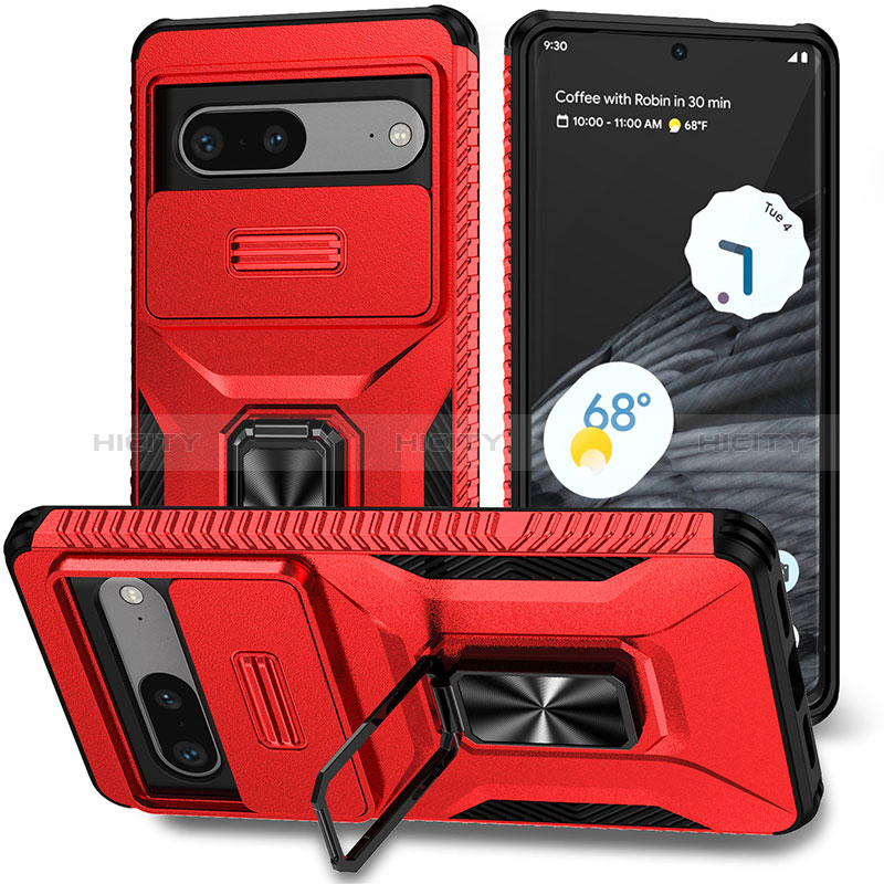 Custodia Silicone e Plastica Opaca Cover con Magnetico Supporto MQ1 per Google Pixel 7 5G Rosso