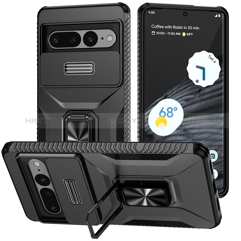 Custodia Silicone e Plastica Opaca Cover con Magnetico Supporto MQ1 per Google Pixel 7 Pro 5G Nero