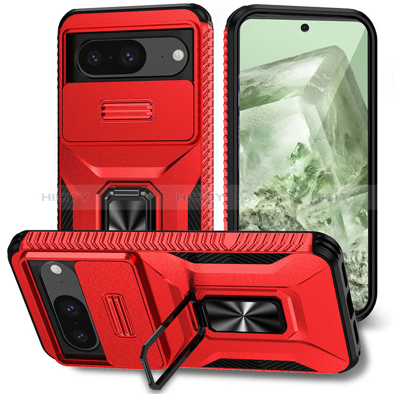 Custodia Silicone e Plastica Opaca Cover con Magnetico Supporto MQ1 per Google Pixel 8 5G Rosso