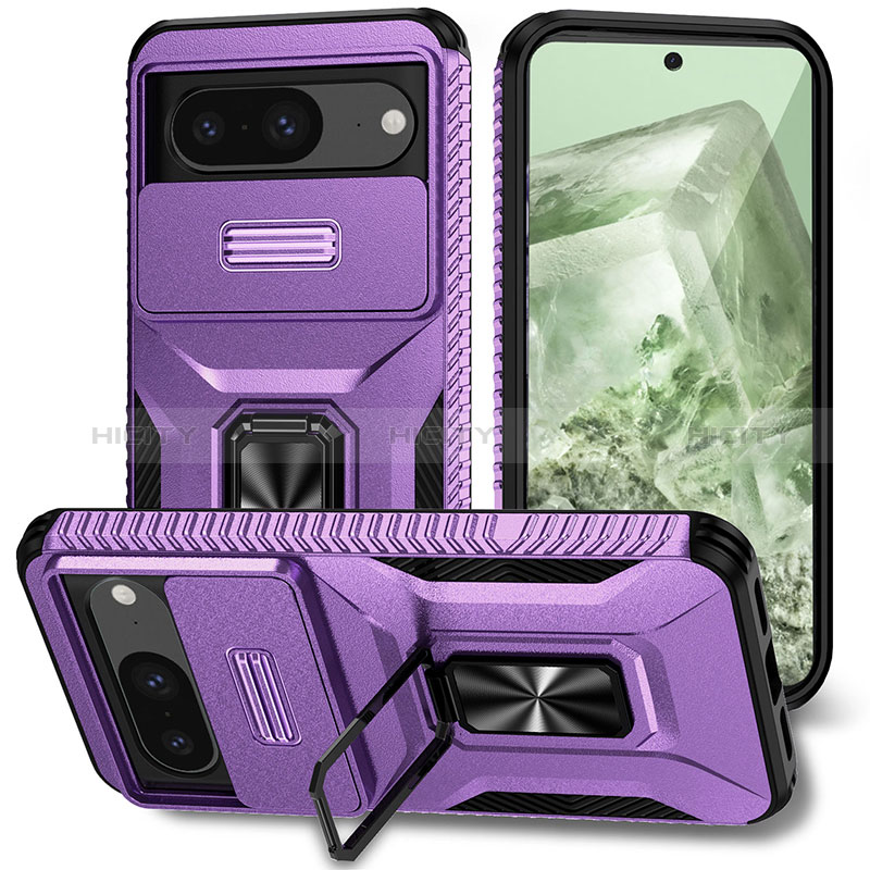 Custodia Silicone e Plastica Opaca Cover con Magnetico Supporto MQ1 per Google Pixel 8 5G Viola