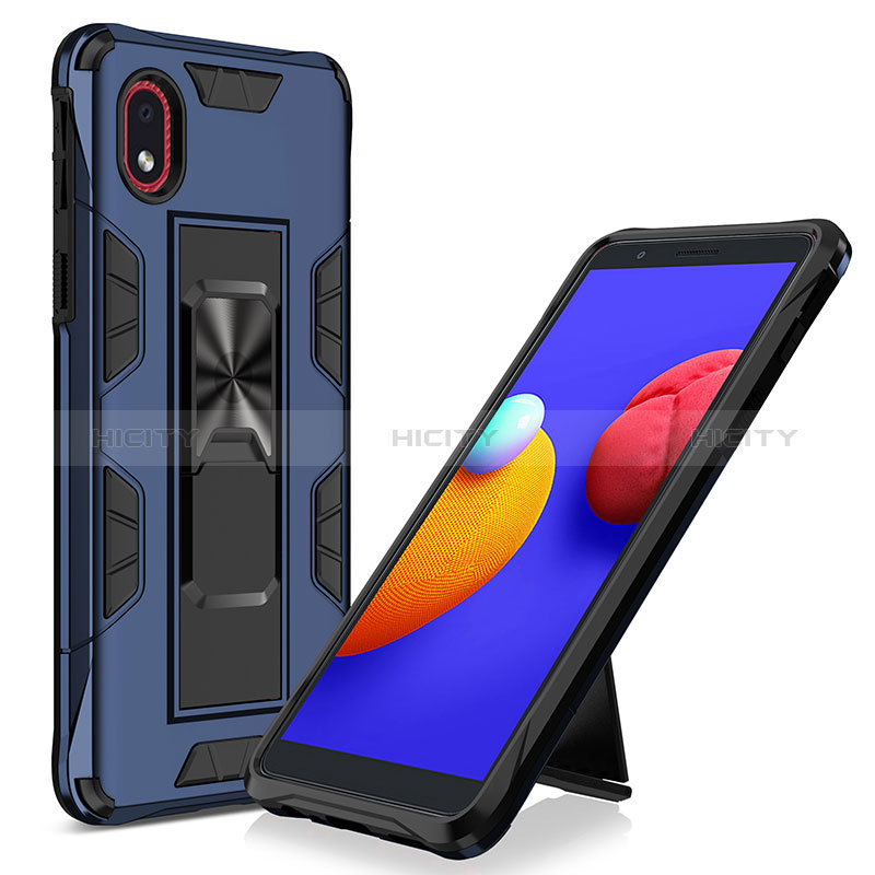 Custodia Silicone e Plastica Opaca Cover con Magnetico Supporto MQ1 per Samsung Galaxy A01 Core Blu