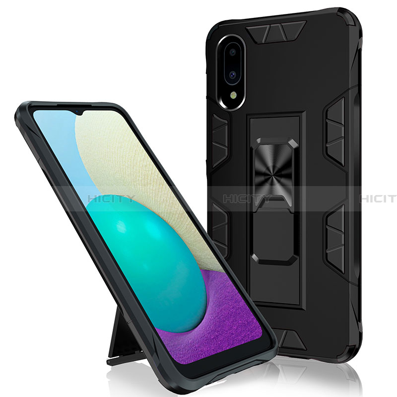 Custodia Silicone e Plastica Opaca Cover con Magnetico Supporto MQ1 per Samsung Galaxy A02