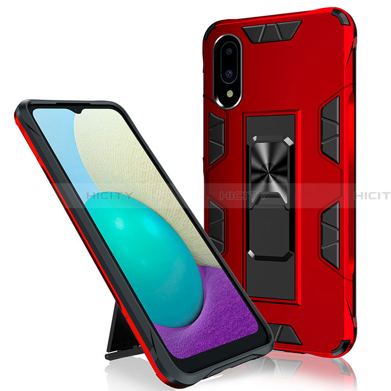 Custodia Silicone e Plastica Opaca Cover con Magnetico Supporto MQ1 per Samsung Galaxy A02