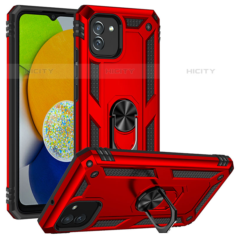 Custodia Silicone e Plastica Opaca Cover con Magnetico Supporto MQ1 per Samsung Galaxy A03 Rosso