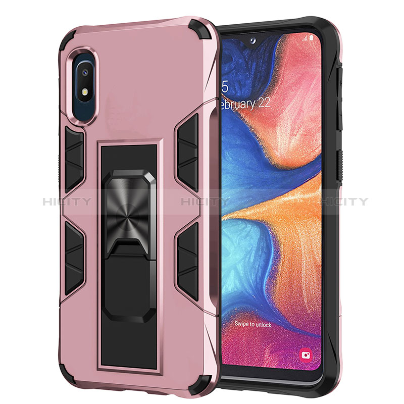 Custodia Silicone e Plastica Opaca Cover con Magnetico Supporto MQ1 per Samsung Galaxy A10e Oro Rosa