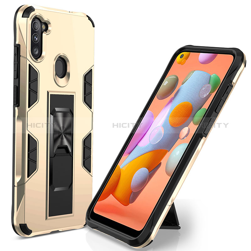 Custodia Silicone e Plastica Opaca Cover con Magnetico Supporto MQ1 per Samsung Galaxy A11