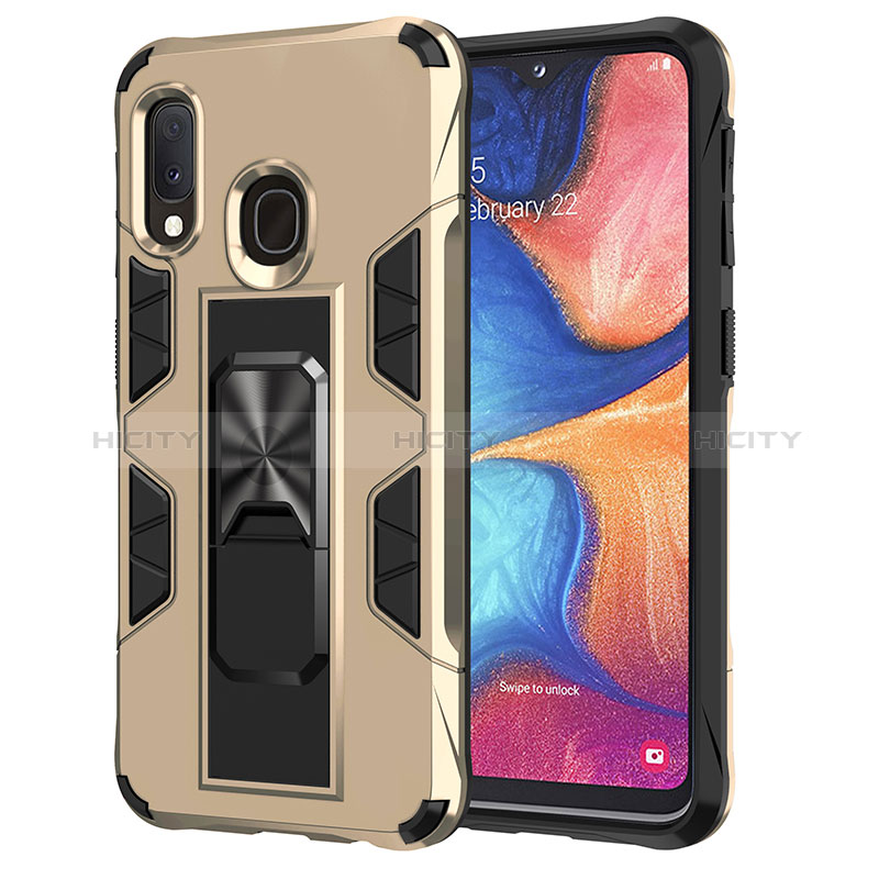 Custodia Silicone e Plastica Opaca Cover con Magnetico Supporto MQ1 per Samsung Galaxy A20e Oro