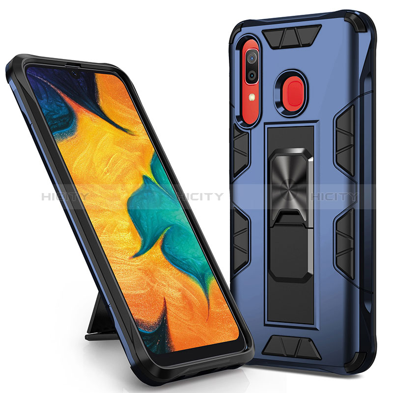 Custodia Silicone e Plastica Opaca Cover con Magnetico Supporto MQ1 per Samsung Galaxy A30 Blu