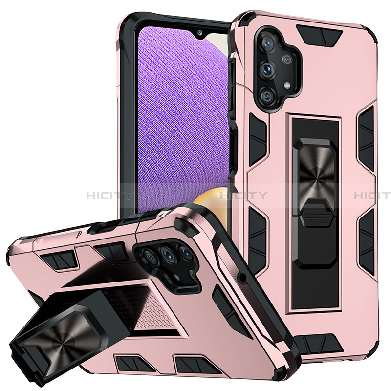 Custodia Silicone e Plastica Opaca Cover con Magnetico Supporto MQ1 per Samsung Galaxy A32 4G Oro Rosa