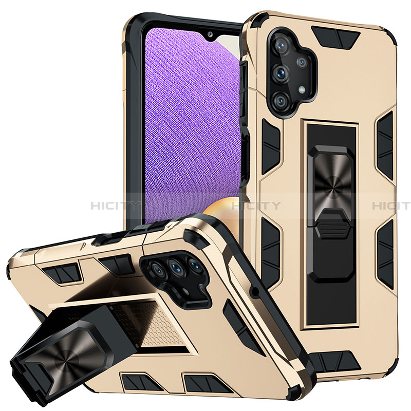 Custodia Silicone e Plastica Opaca Cover con Magnetico Supporto MQ1 per Samsung Galaxy A32 5G Oro