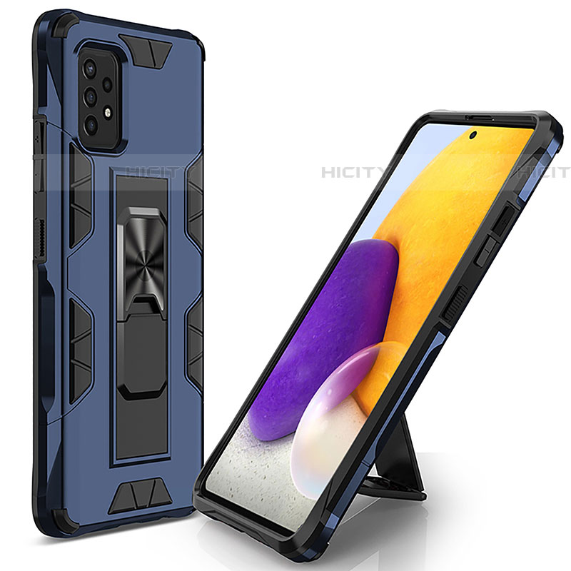 Custodia Silicone e Plastica Opaca Cover con Magnetico Supporto MQ1 per Samsung Galaxy A52 4G Blu