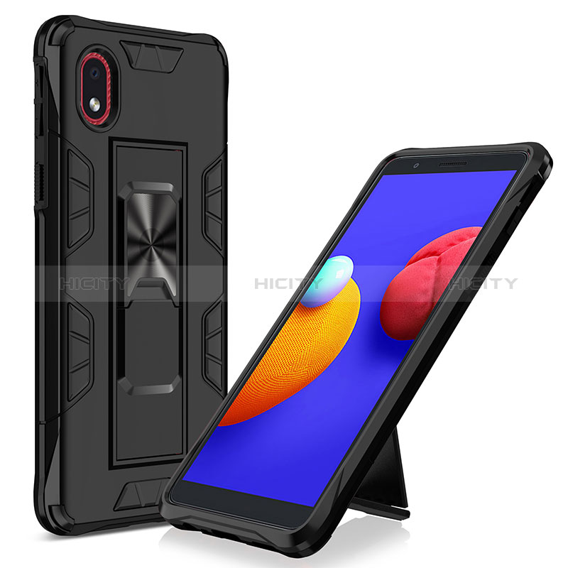 Custodia Silicone e Plastica Opaca Cover con Magnetico Supporto MQ1 per Samsung Galaxy M01 Core Nero