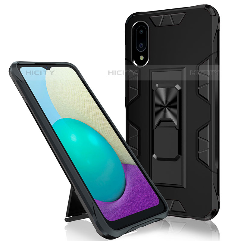 Custodia Silicone e Plastica Opaca Cover con Magnetico Supporto MQ1 per Samsung Galaxy M02 Nero