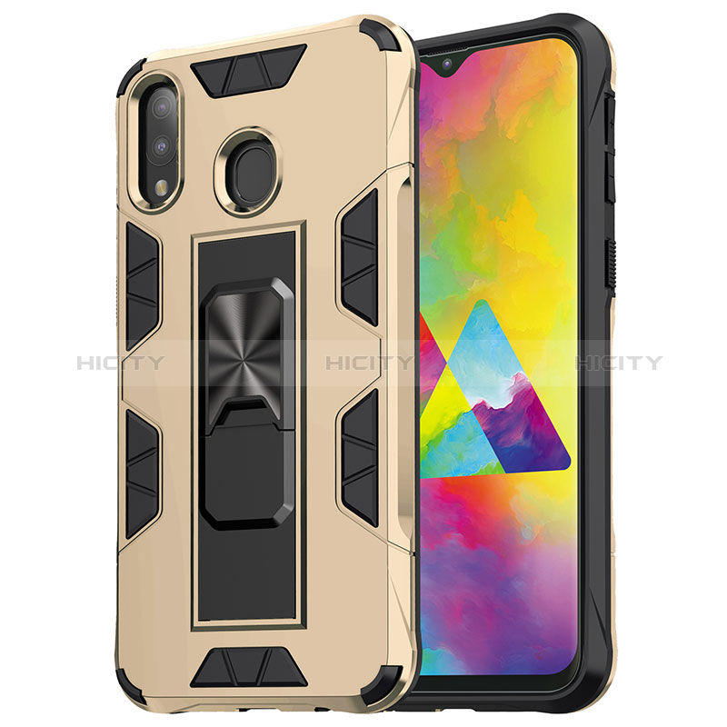 Custodia Silicone e Plastica Opaca Cover con Magnetico Supporto MQ1 per Samsung Galaxy M20 Oro